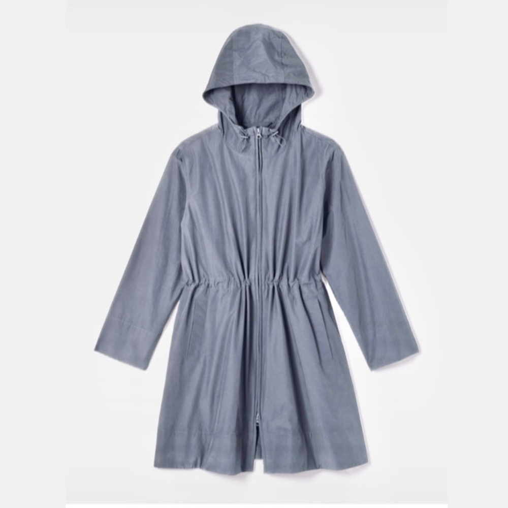 Eileen Fisher Longline Light Raincoat Jacket Hooded Women’s Size Small Gray